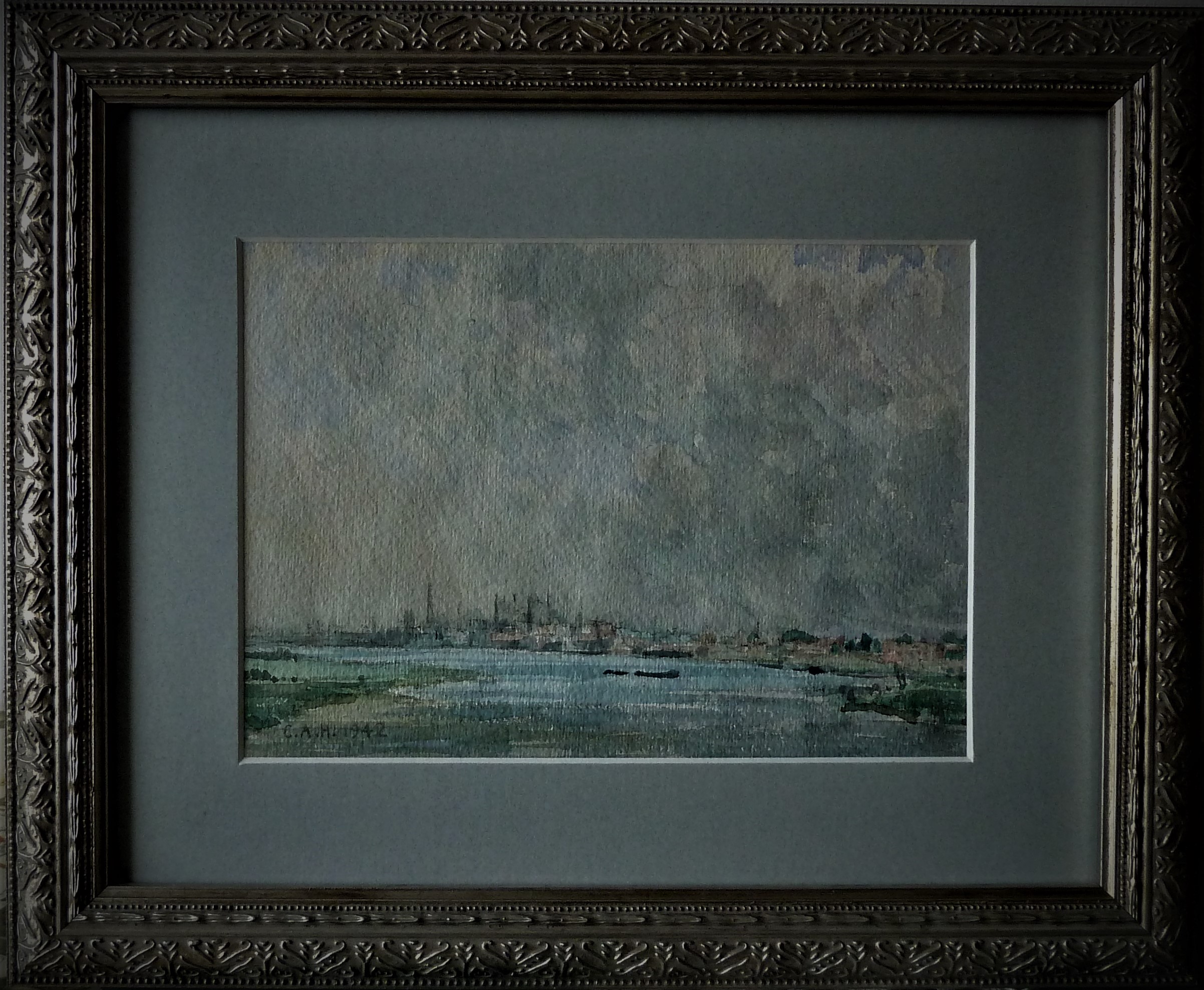Charles Arthur Hannaford (1887 - 1972)  
Member of the Royal Society of British Artists.Watercolour of Kings Lynn by Charles Arthur Hannaford R.B.A. (1887-1972) framed with art glass UV
Charles A Hannaford founded Broads Tours in Norfolk and exhibited and sold from the Broads Tours tearooms. 
Charles A Hannaford was educated at Devonport High School and studied art at Plymouth Art School.
 He settled in Wroxham,Norfolk.  Many of his painting were illustrated in the small booklet he produced entitled “The Charm of the Norfolk Broads”. 
His work also achieved wider acclaim as he exhibited with the Royal Society of British Artists.
Charles A Hannaford painted right up to his death on 8th August 1972 age 85
