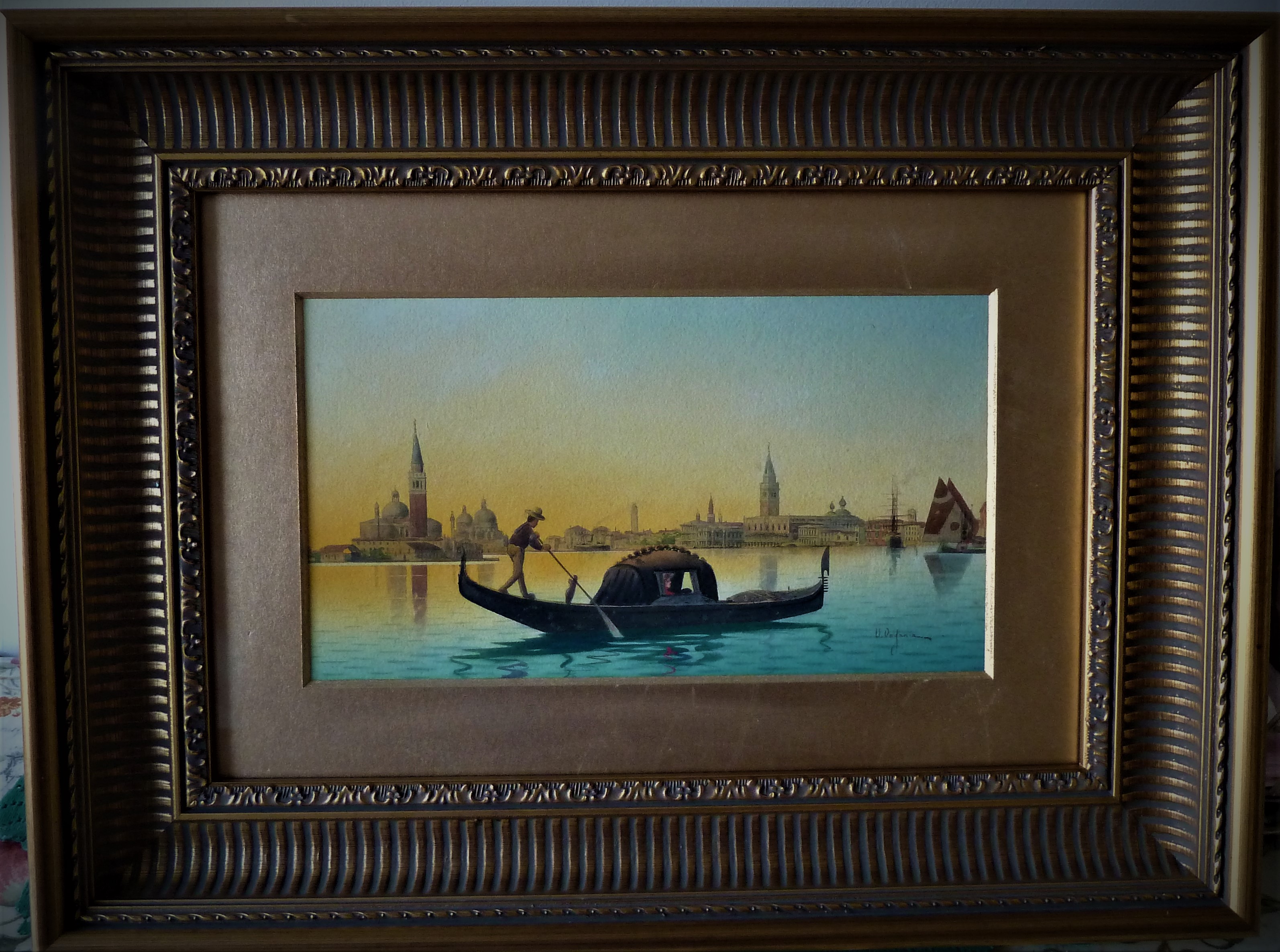 Umberto Ongania (1867-1942) Italian, Venice Panorama watercolour, signed (circa 1887).
Exhibited in 1887 at Venice ,La Porta Della Carta.

